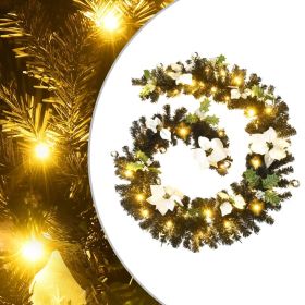 Christmas Garland with LED Lights Black 8.9' PVC